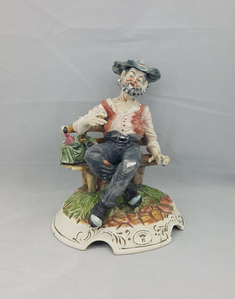 Capodimonte Large Figurine Tramp On Bench