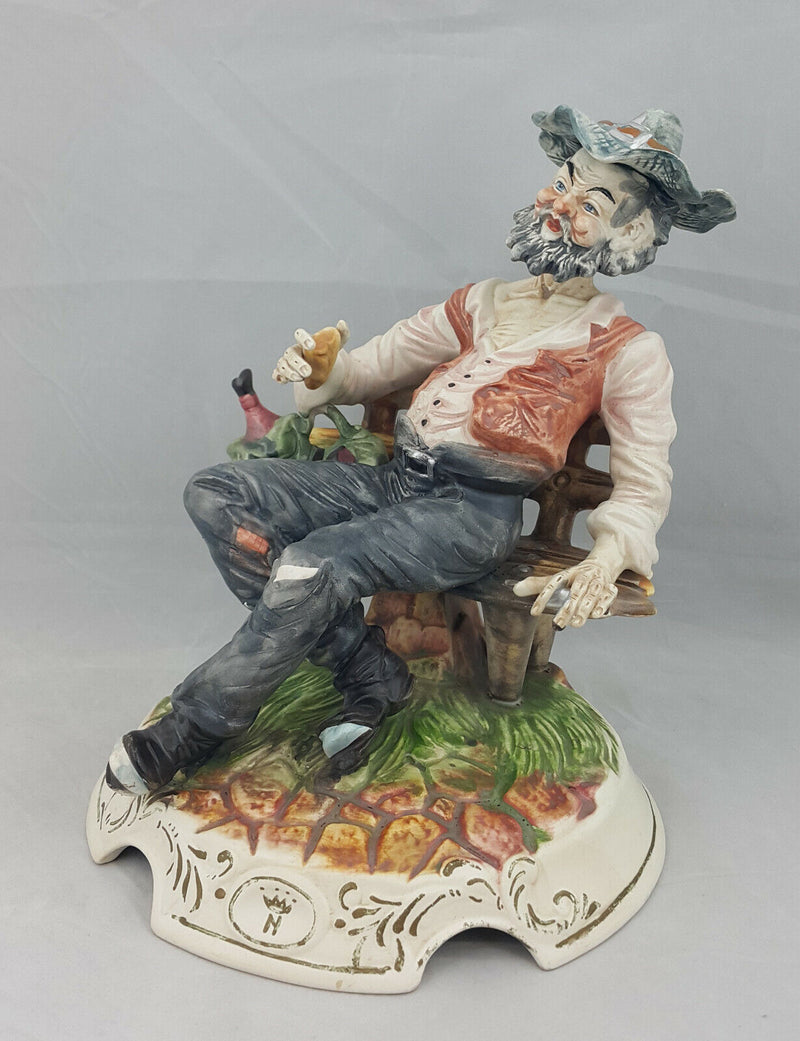 Capodimonte Large Figurine Tramp On Bench