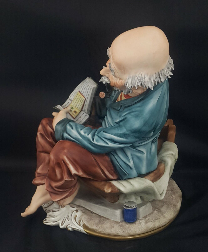 Capodimonte Figurine The Tramp Smoking Pipe and Reading Book - Damaged