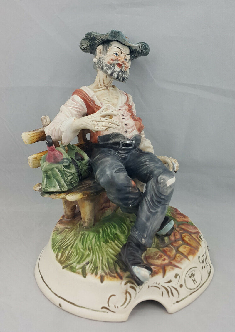 Capodimonte Large Figurine Tramp On Bench