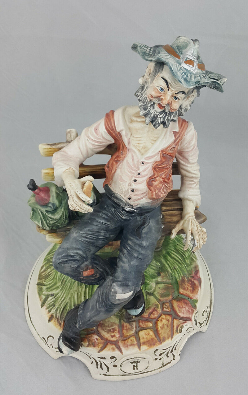 Capodimonte Large Figurine Tramp On Bench