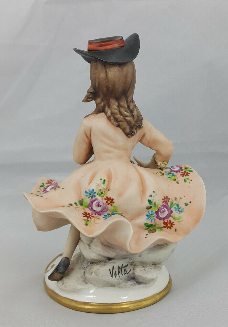 Capodimonte Figurine Seated Girl with Fruit Basket - Minor Chip