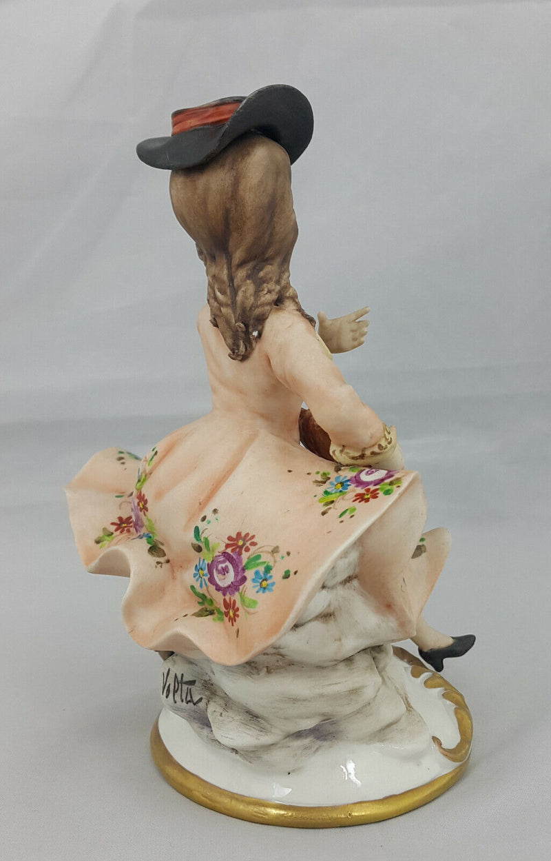 Capodimonte Figurine Seated Girl with Fruit Basket - Minor Chip