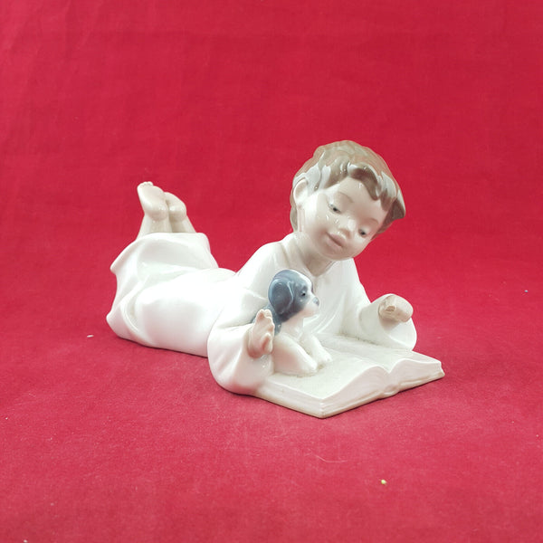 Lladro Nao Figurine - Repeat After Me | Boy Reading With Puppy 1285 - L/N 3729