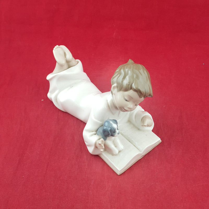 Lladro Nao Figurine - Repeat After Me | Boy Reading With Puppy 1285 - L/N 3729