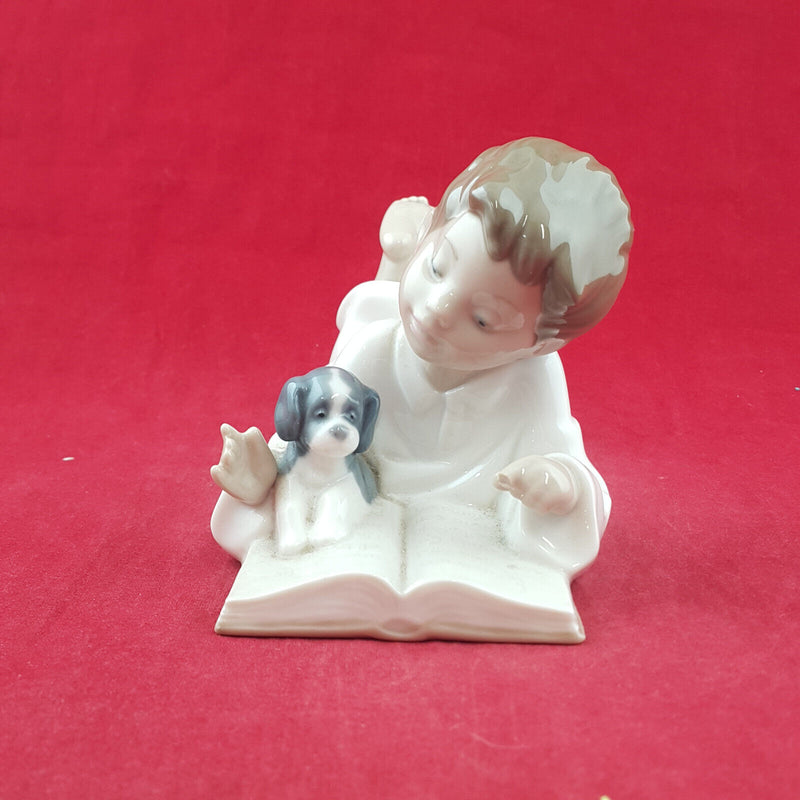 Lladro Nao Figurine - Repeat After Me | Boy Reading With Puppy 1285 - L/N 3729