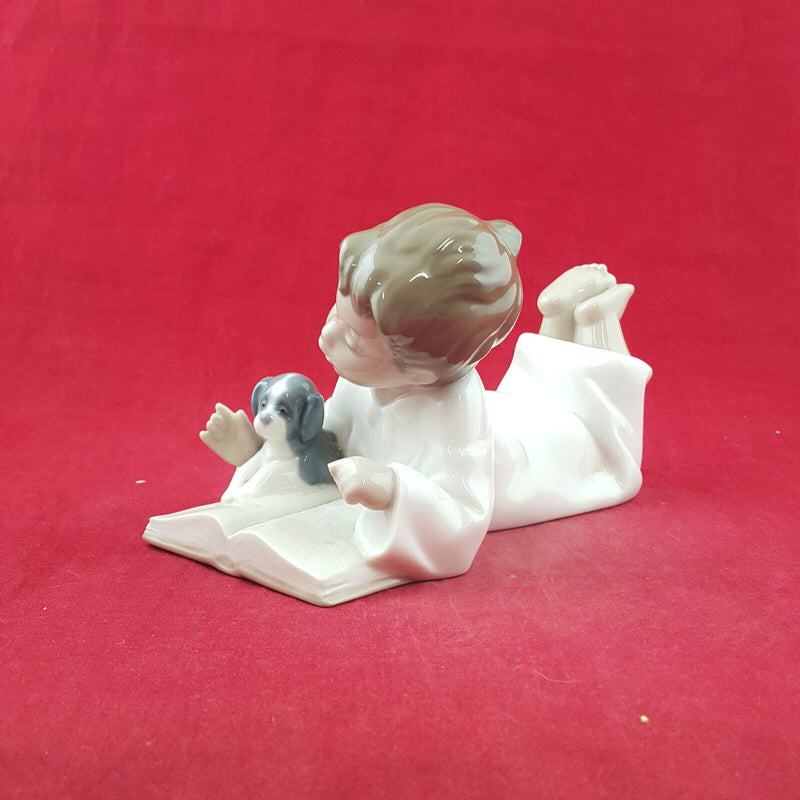 Lladro Nao Figurine - Repeat After Me | Boy Reading With Puppy 1285 - L/N 3729