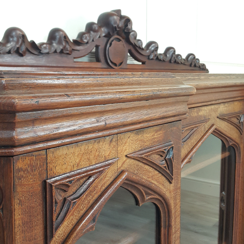 Antique Victorian Gothic Bookcase / Cupboard / Sideboard - F239