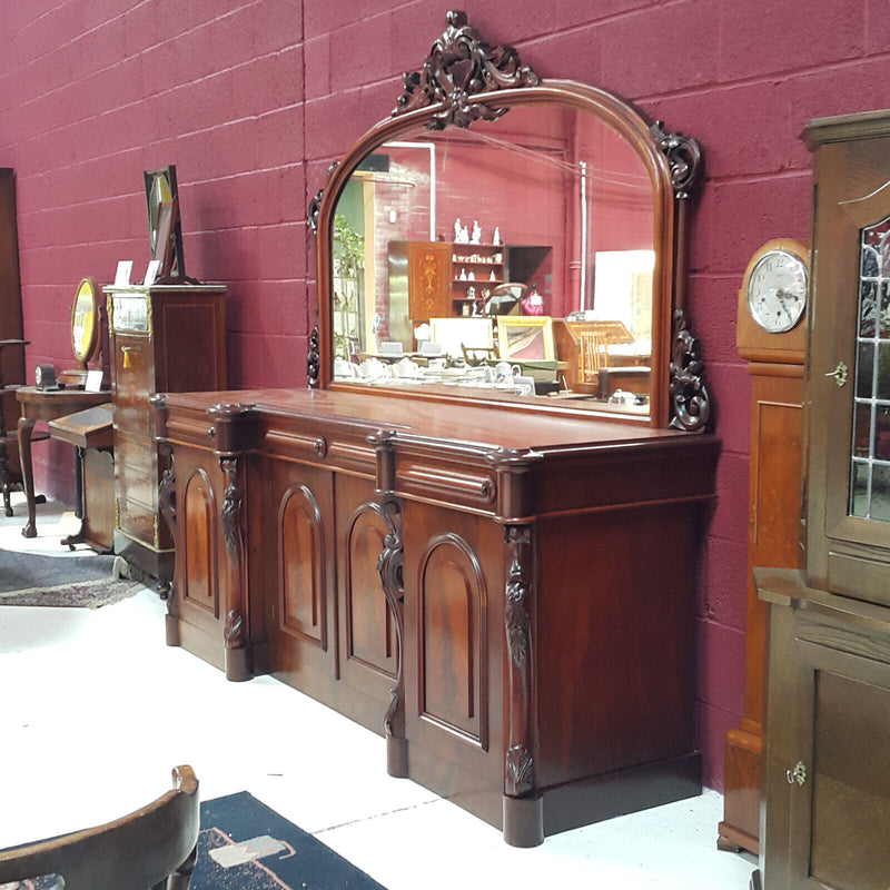 Antique Victorian Ornate Carved Mahogany Sideboard with Mirror & Drawers - F299