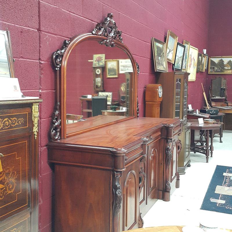 Antique Victorian Ornate Carved Mahogany Sideboard with Mirror & Drawers - F299