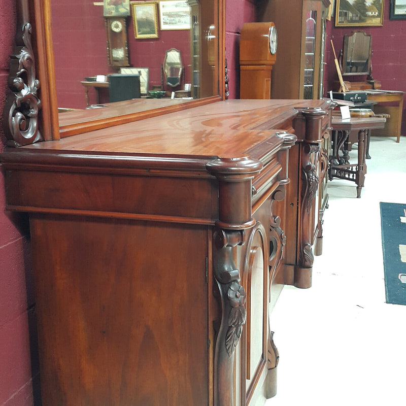 Antique Victorian Ornate Carved Mahogany Sideboard with Mirror & Drawers - F299