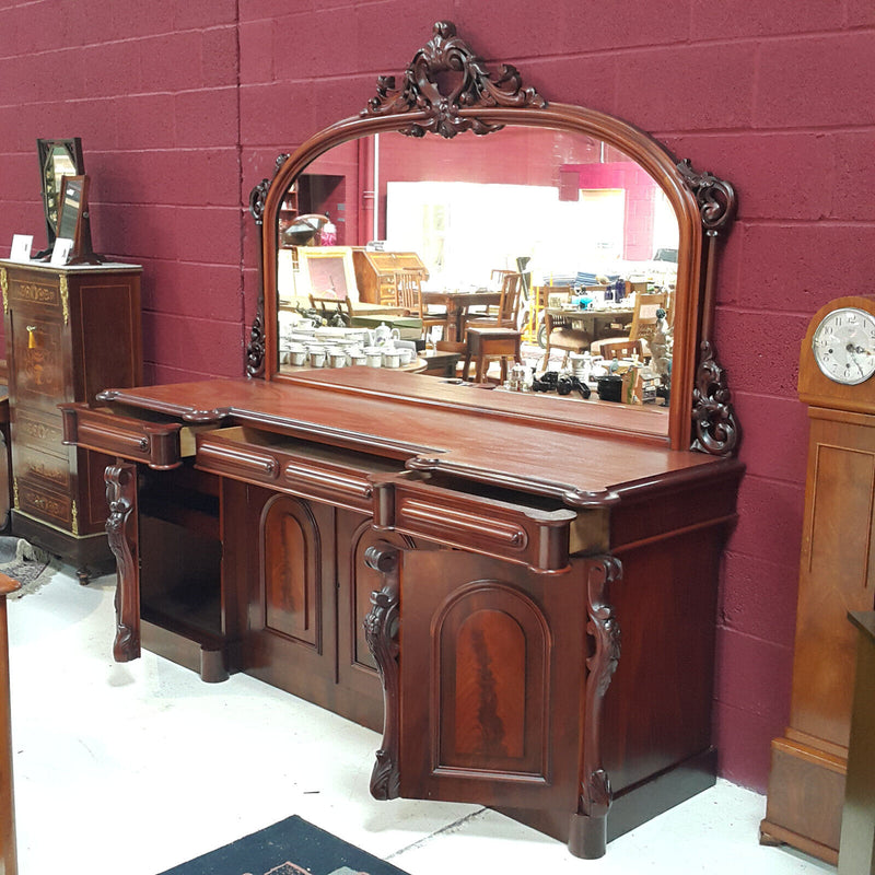 Antique Victorian Ornate Carved Mahogany Sideboard with Mirror & Drawers - F299