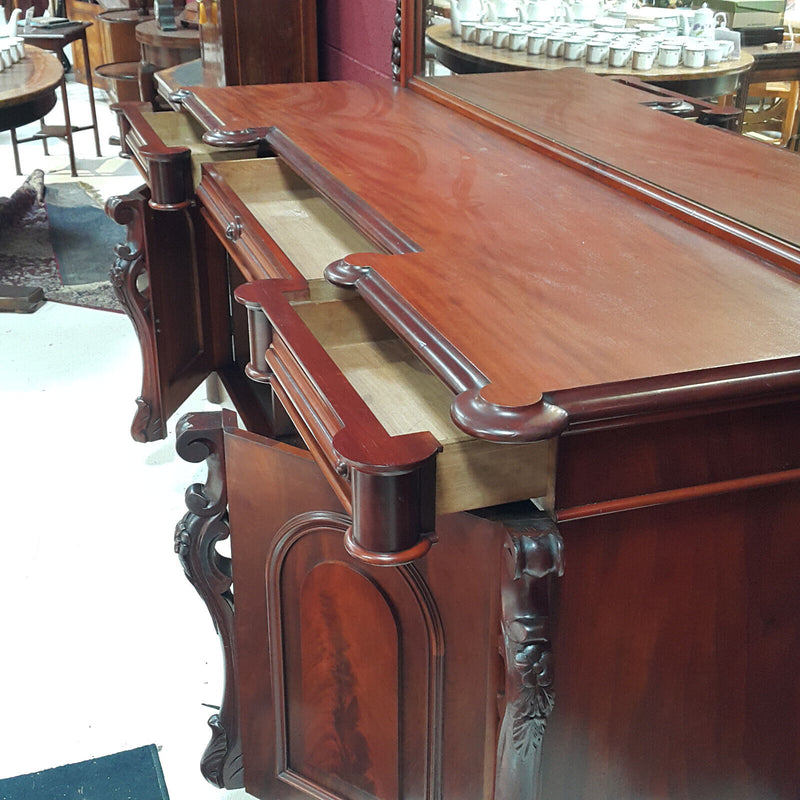 Antique Victorian Ornate Carved Mahogany Sideboard with Mirror & Drawers - F299