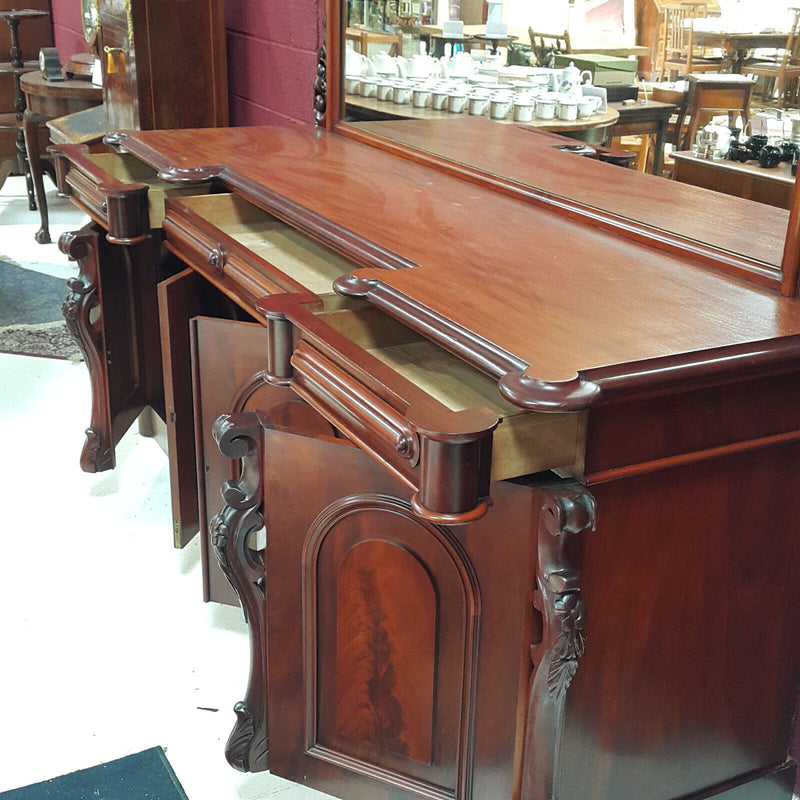 Antique Victorian Ornate Carved Mahogany Sideboard with Mirror & Drawers - F299