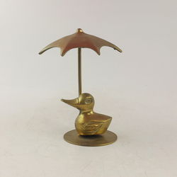 Vintage Brass Paperweight Duck Under Umbrella - TF 204