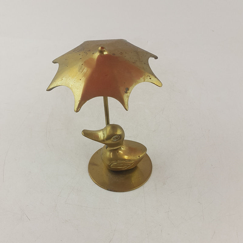 Vintage Brass Paperweight Duck Under Umbrella - TF 204