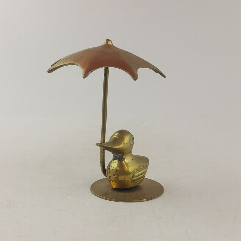 Vintage Brass Paperweight Duck Under Umbrella - TF 204