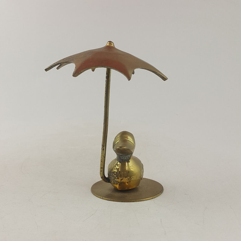 Vintage Brass Paperweight Duck Under Umbrella - TF 204