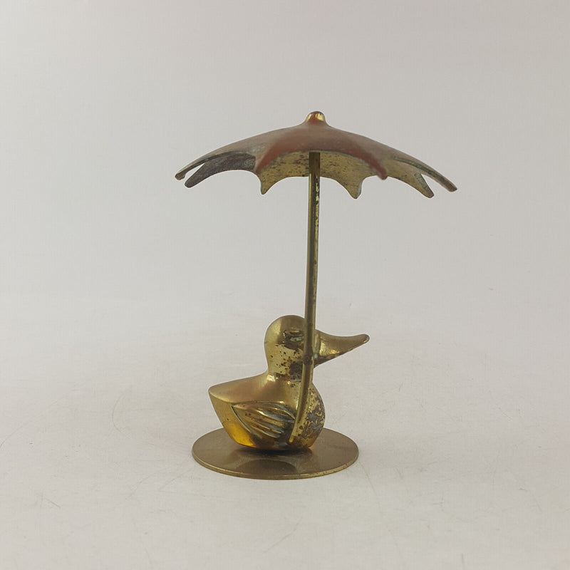 Vintage Brass Paperweight Duck Under Umbrella - TF 204