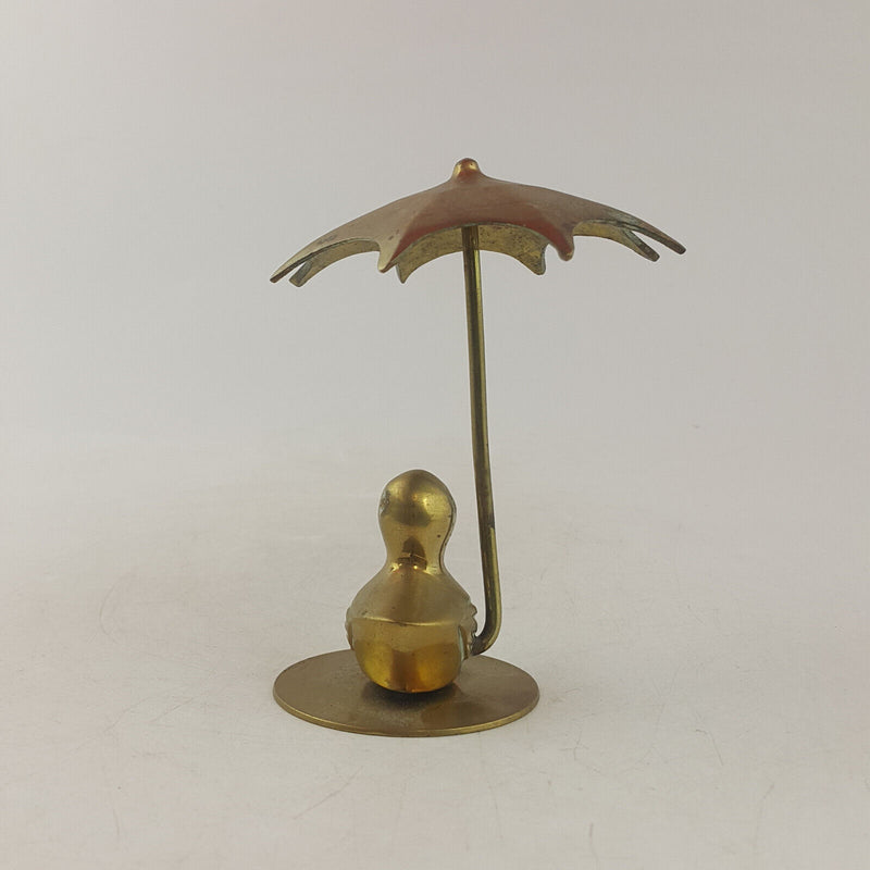 Vintage Brass Paperweight Duck Under Umbrella - TF 204