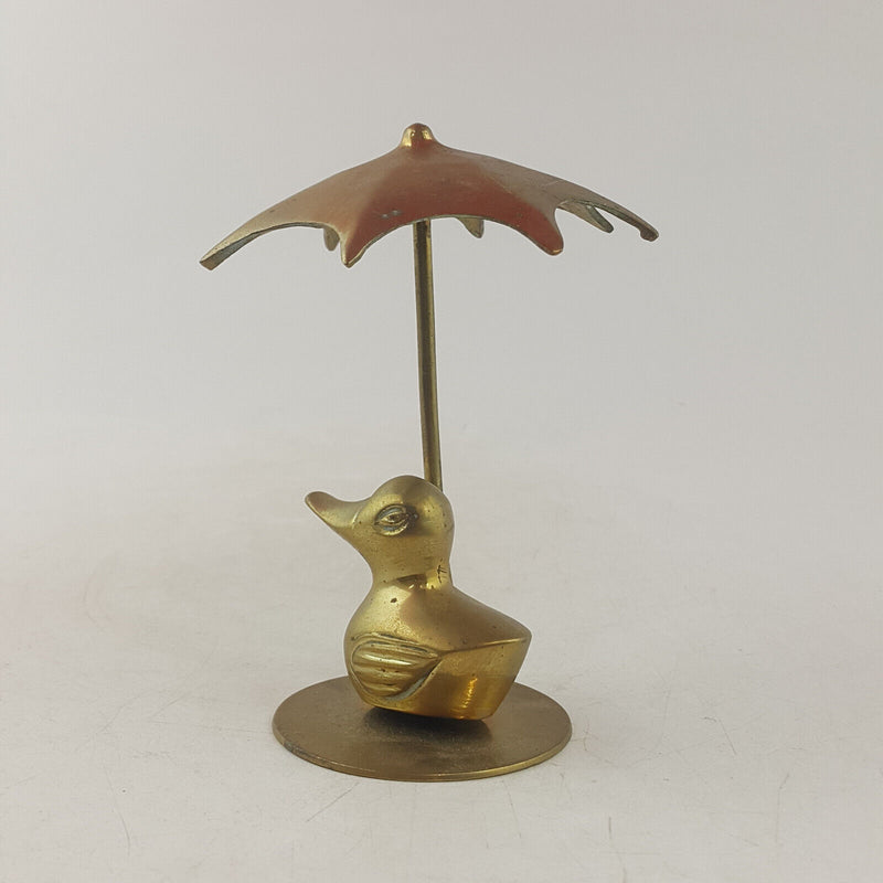 Vintage Brass Paperweight Duck Under Umbrella - TF 204