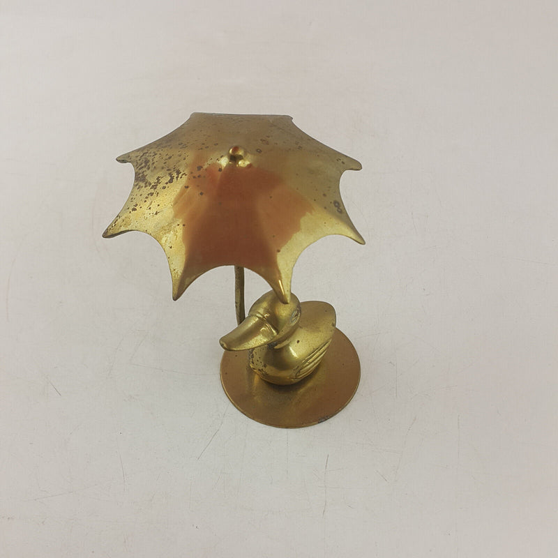 Vintage Brass Paperweight Duck Under Umbrella - TF 204