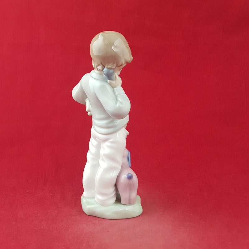 Nao by Lladro Porcelain 1104 Boy On Phone With Puppy & Teddy Bear - 8881 L/N