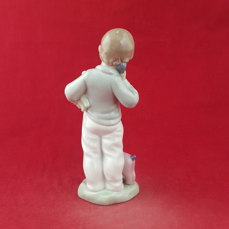 Nao by Lladro Porcelain 1104 Boy On Phone With Puppy & Teddy Bear - 8881 L/N