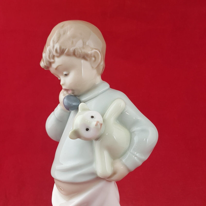 Nao by Lladro Porcelain 1104 Boy On Phone With Puppy & Teddy Bear - 8881 L/N