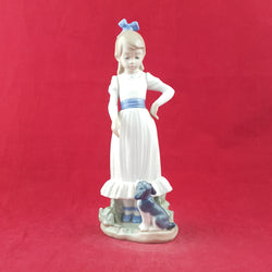 Lladro Figurine - Standing Girl With Hoop & Puppy (damaged) - L/N 2714