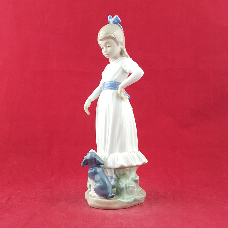 Lladro Figurine - Standing Girl With Hoop & Puppy (damaged) - L/N 2714