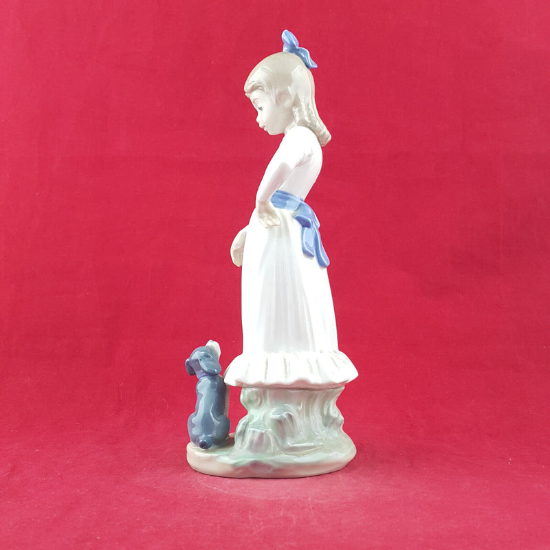 Lladro Figurine - Standing Girl With Hoop & Puppy (damaged) - L/N 2714