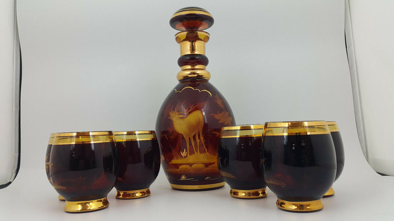 Boehmian Glass Etched Decanter & 6 Glasses