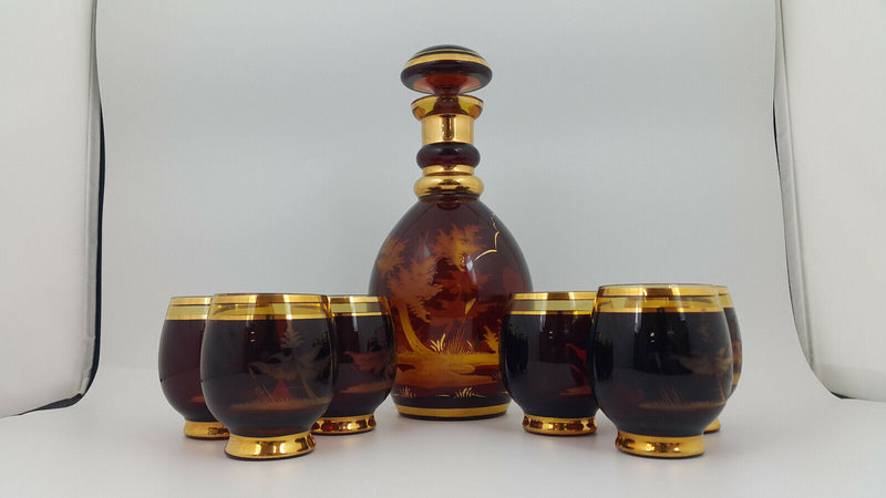 Boehmian Glass Etched Decanter & 6 Glasses