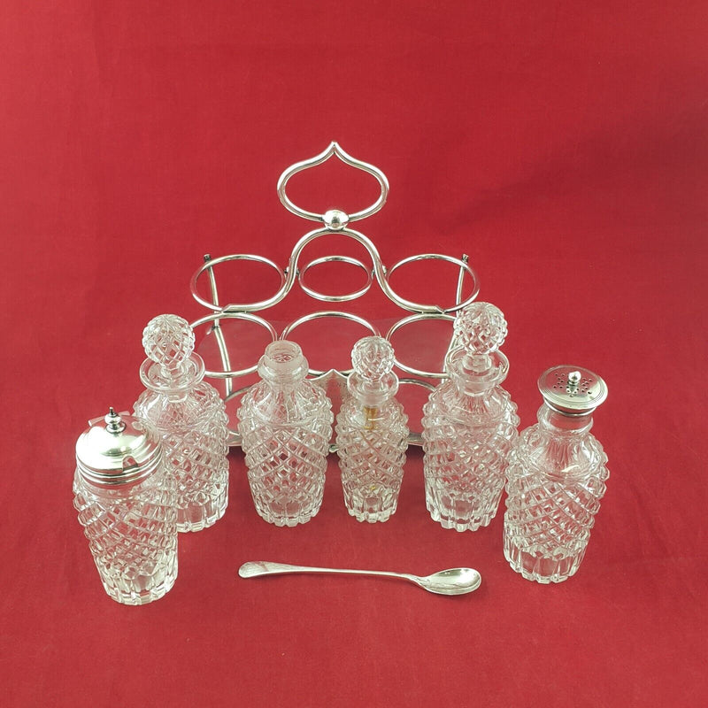 Antique 1894 Victorian Quality Cut Glass & Silver Plated Cruet presentation Set