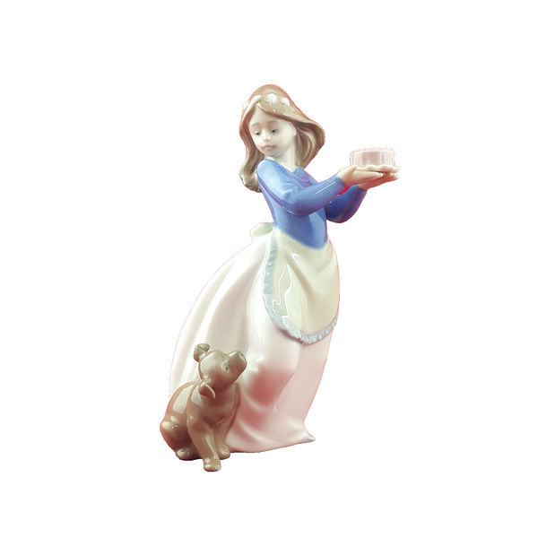 Nao By Lladro - Puppy's Birthday 1045 | Girl With Puppy & Cake - L/N 3499