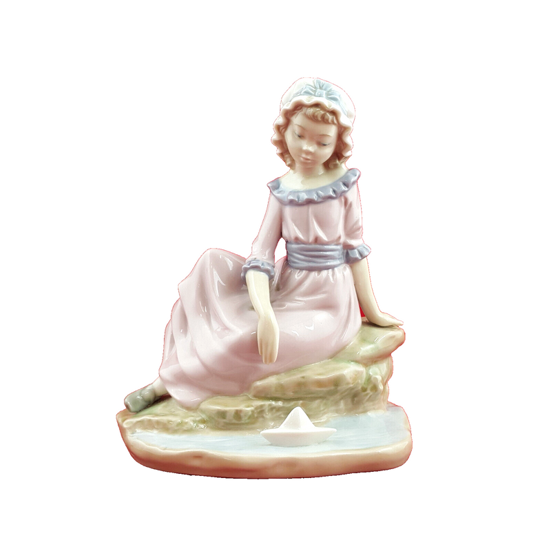 Nao By Lladro - Girl Sitting On The Edge Of Water With Floating Boat - L/N 2035