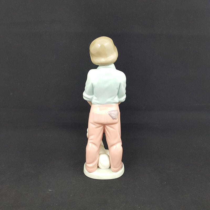 Nao Lladro Boy with Backpack and Dog -very sligh chip on back of neck, restrored