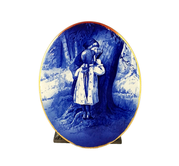 Royal Doulton Girl & Boy at Tree Blue Plaque - 6692 RD