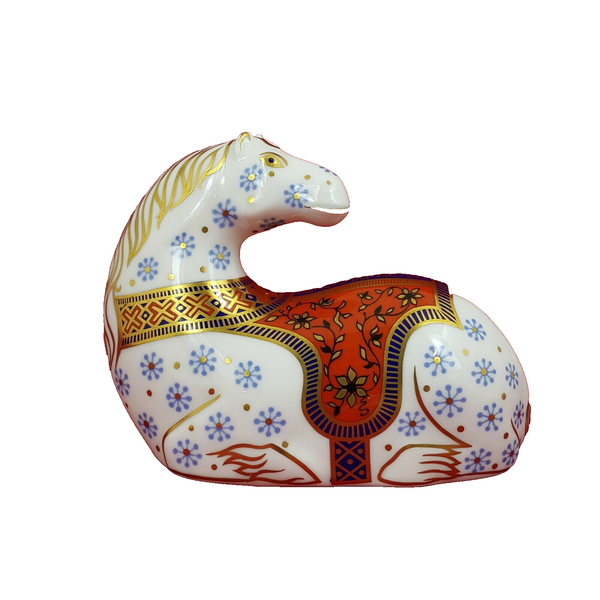 Royal Crown Derby Seated Horse - with Gold Stopper