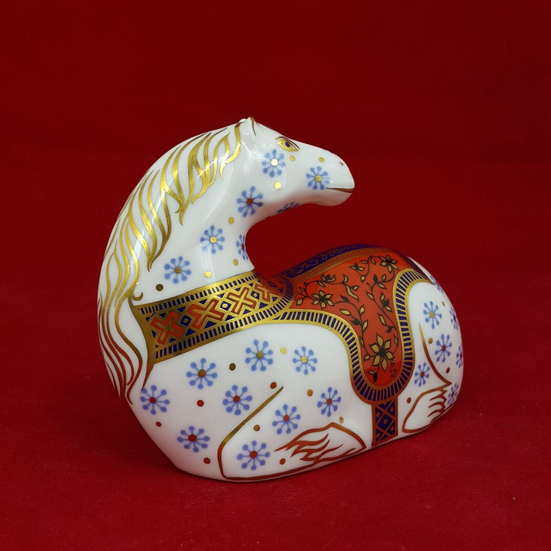 Royal Crown Derby Seated Horse - with Gold Stopper