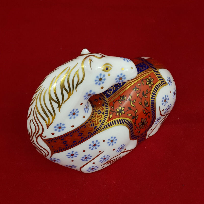 Royal Crown Derby Seated Horse - with Gold Stopper