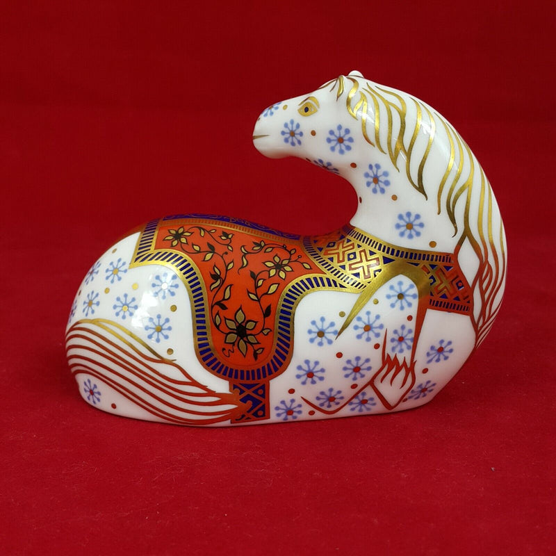 Royal Crown Derby Seated Horse - with Gold Stopper