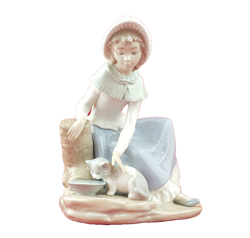 Nao By Lladro - Milk For The Cat 284 | Girl Feeding Milk To Cat - L/N 3472