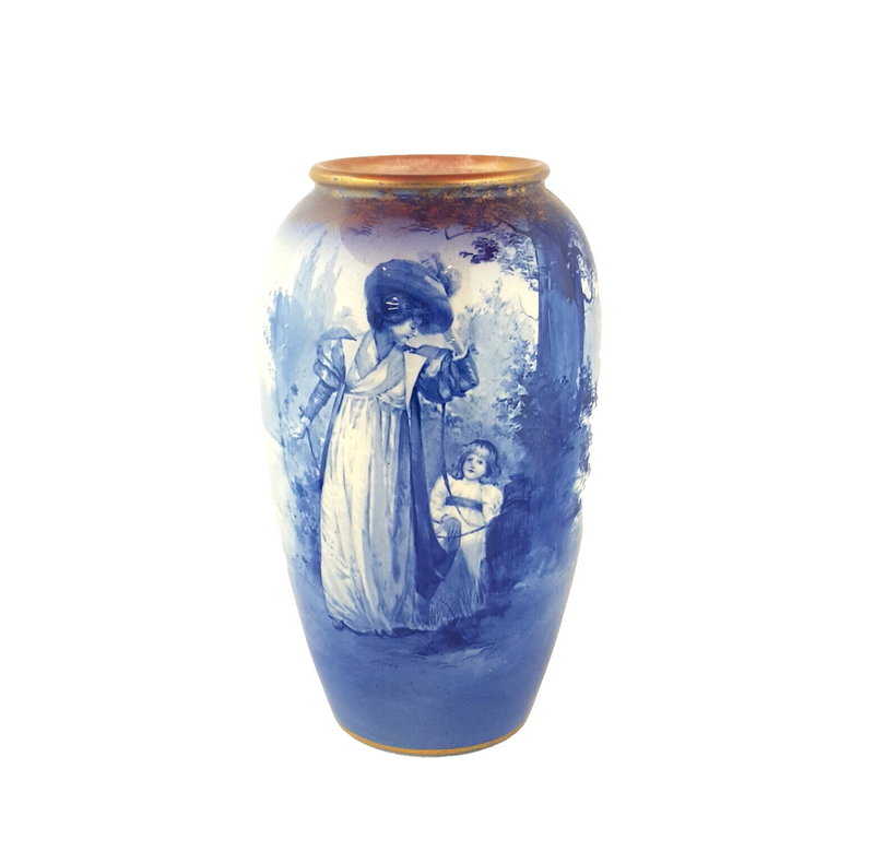 Royal Doulton Blue Vase - Woman & Child - Mother & Daughter In Garden - RD 1779