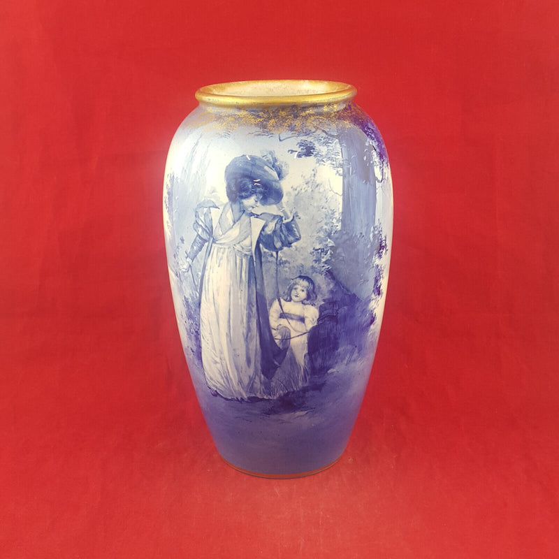 Royal Doulton Blue Vase - Woman & Child - Mother & Daughter In Garden - RD 1779