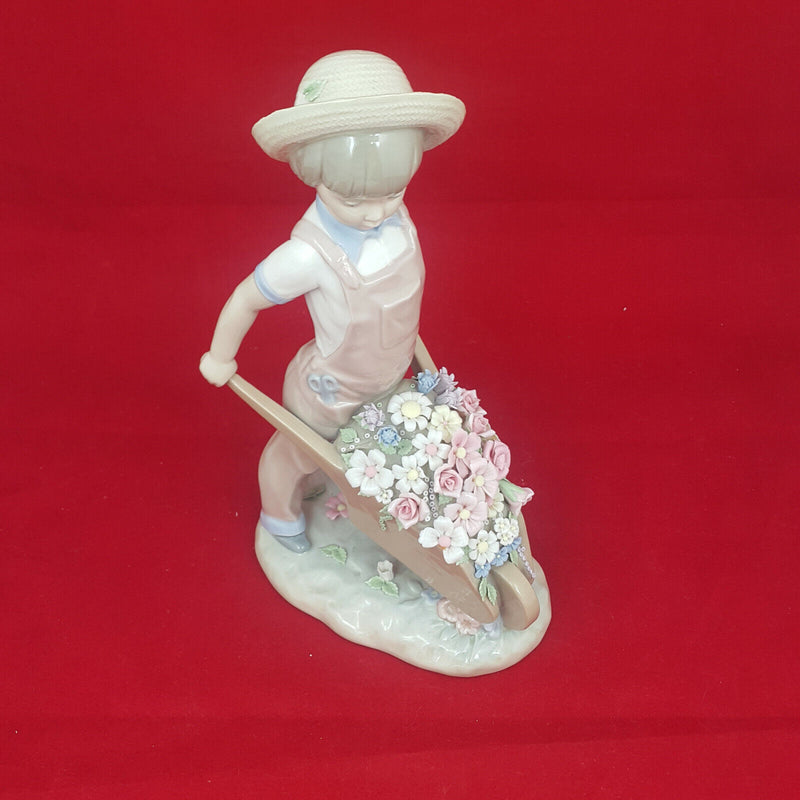 Lladro Wheelbarrow with Flowers Boy Figurine 1283