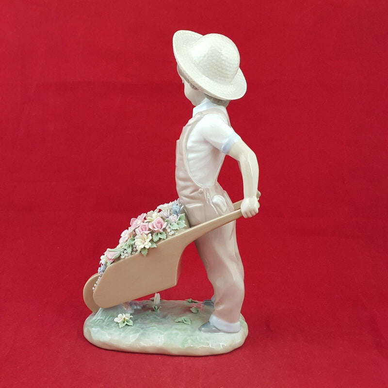 Lladro Wheelbarrow with Flowers Boy Figurine 1283