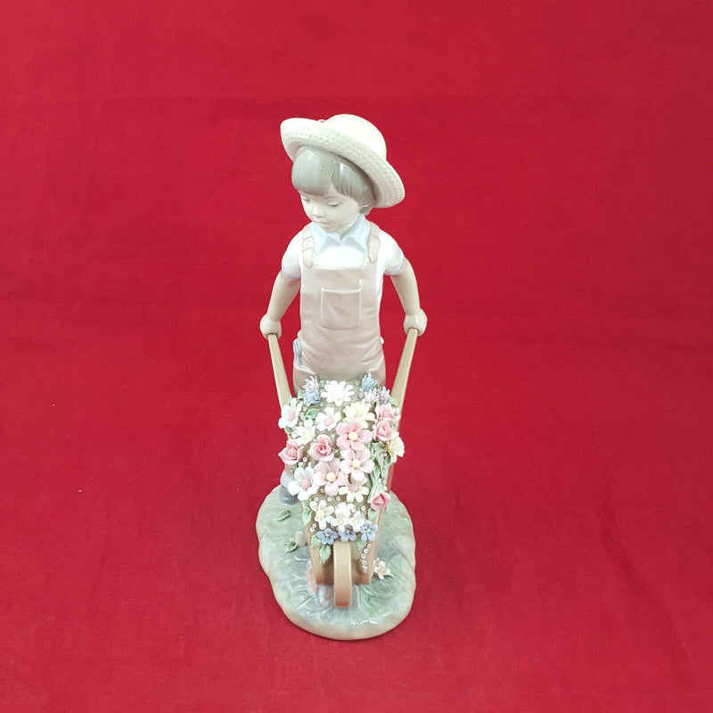 Lladro Wheelbarrow with Flowers Boy Figurine 1283