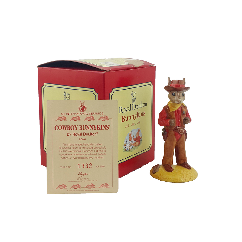 Royal Doulton Bunnykins Figurine - Special Edition Cowboy DB201 (Boxed & CoA)